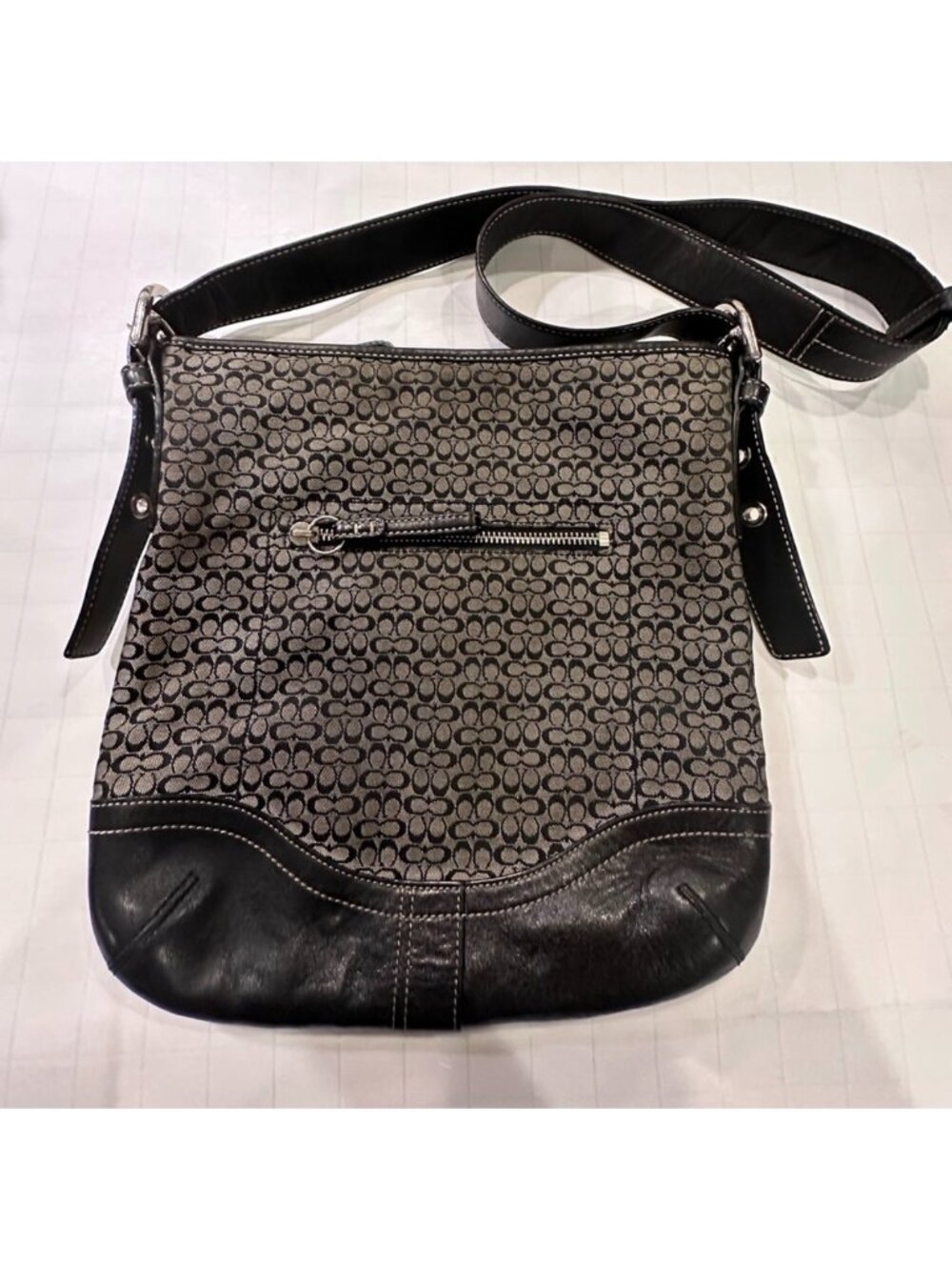 Coach Signature Canvas & Leather Crossbody Bag With Adjustable Strap & Exterior